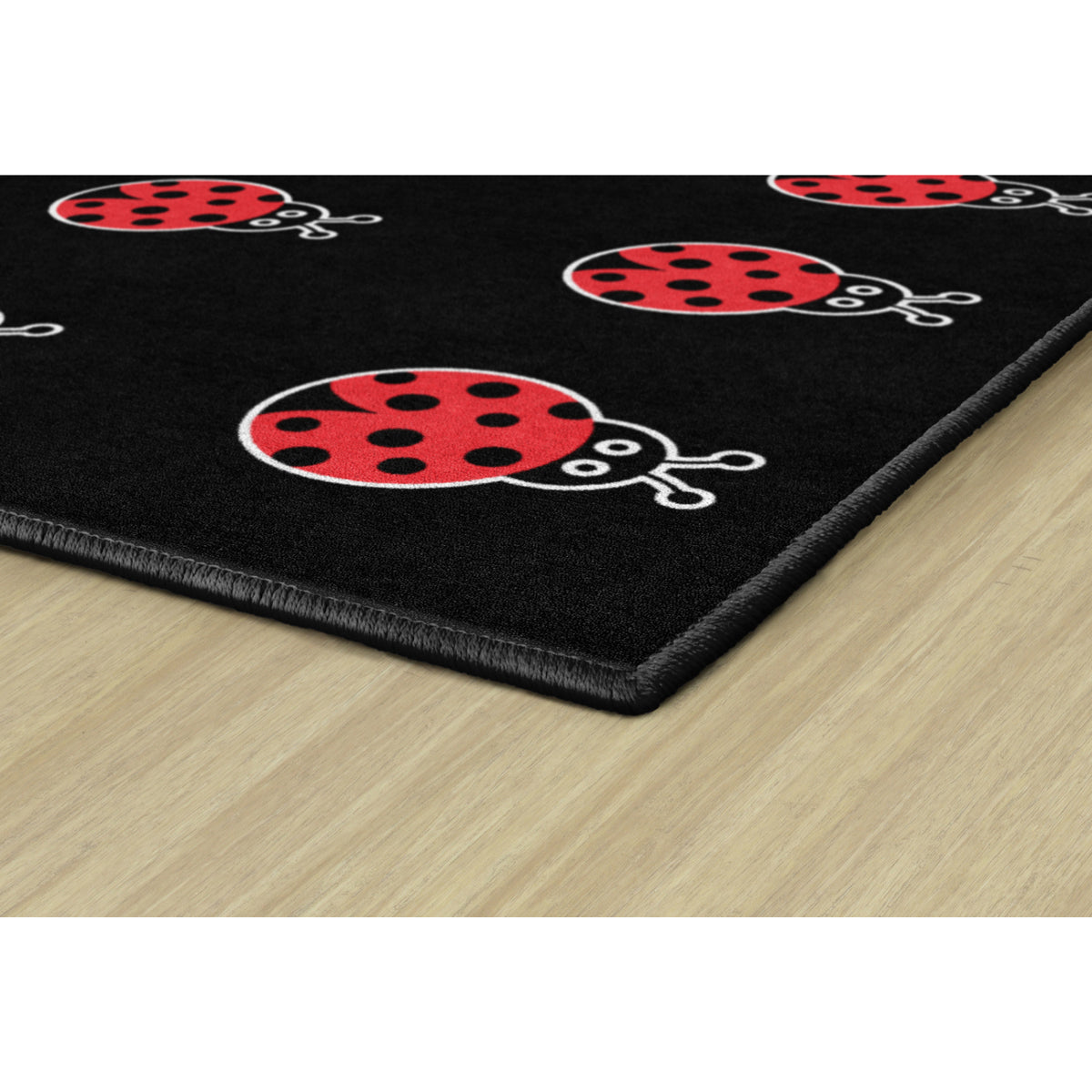 Schoolgirl Style Ladybugs On Black Criss Cross Rug, 7'6" x 12' Rectangle