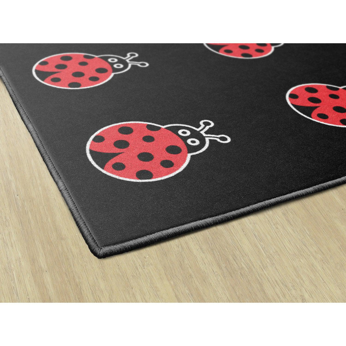Schoolgirl Style Ladybugs On Black Criss Cross Rug, 7'6" x 12' Rectangle