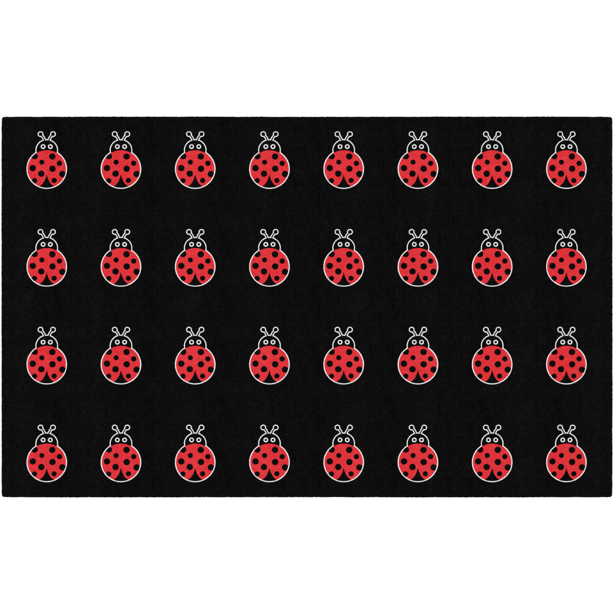 Schoolgirl Style Ladybugs On Black Criss Cross Rug, 7'6" x 12' Rectangle
