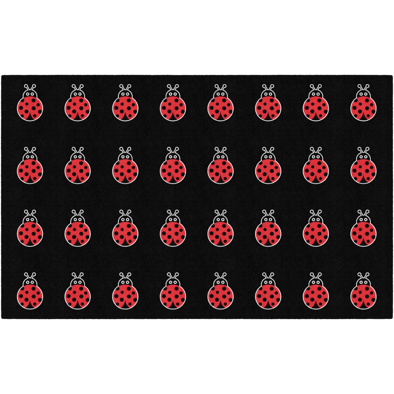 Schoolgirl Style Ladybugs On Black Criss Cross Rug, 7'6" x 12' Rectangle