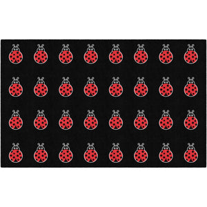 Schoolgirl Style Ladybugs On Black Criss Cross Rug, 7'6" x 12' Rectangle