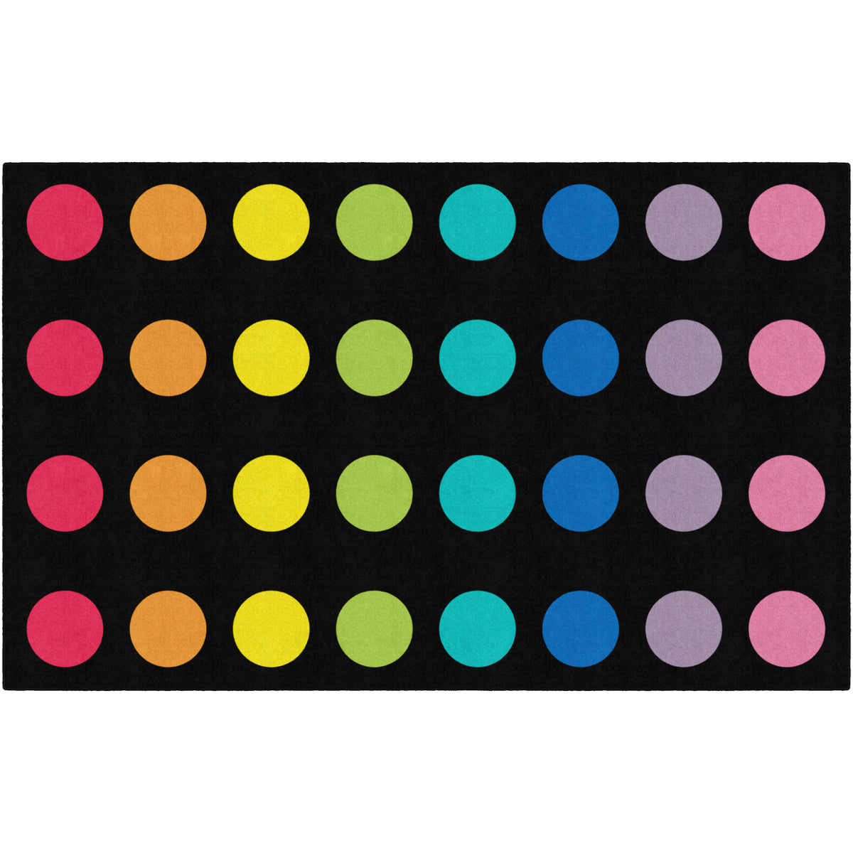 Schoolgirl Style Rainbow Dots On Black Criss Cross Rug, 7'6" x 12' Rectangle