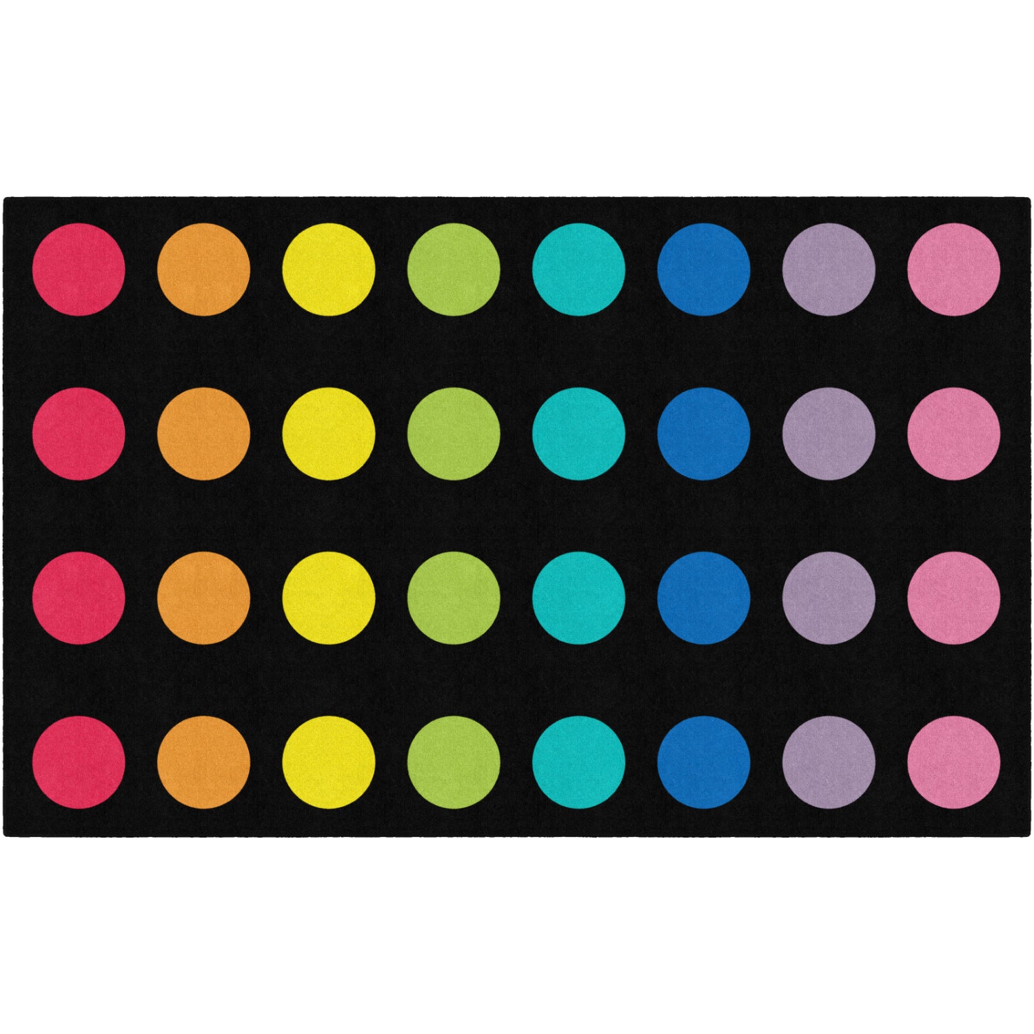 Schoolgirl Style Rainbow Dots On Black Criss Cross Rug, 7'6" x 12' Rectangle