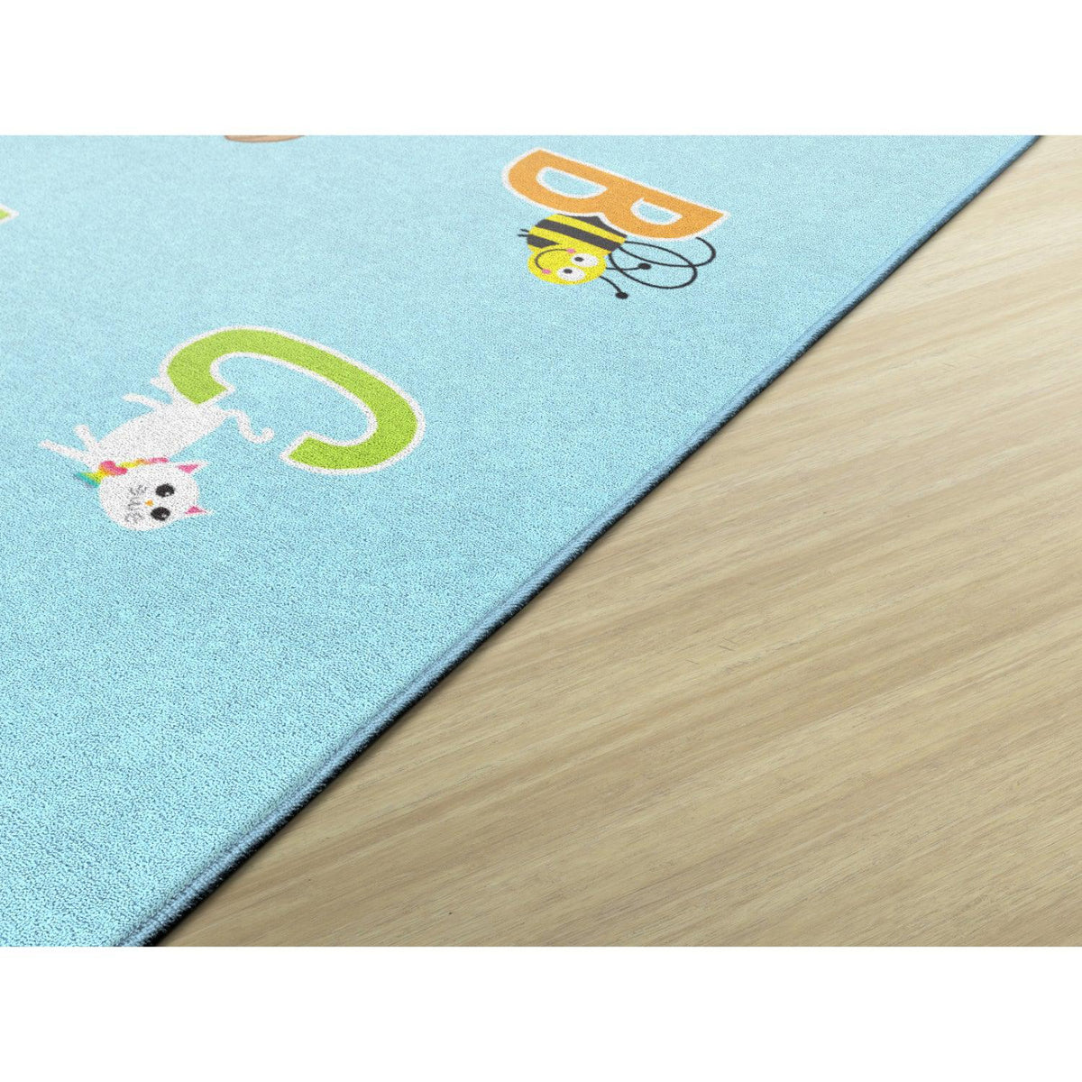 Schoolgirl Style Alphabet Picture On Blue Criss Cross Applesauce Rug, 7'6" x 12' Rectangle