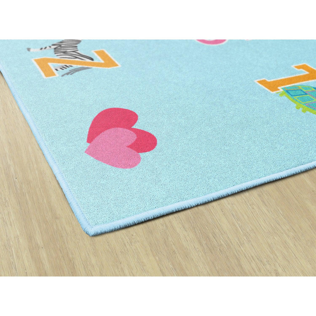 Schoolgirl Style Alphabet Picture On Blue Criss Cross Applesauce Rug, 7'6" x 12' Rectangle