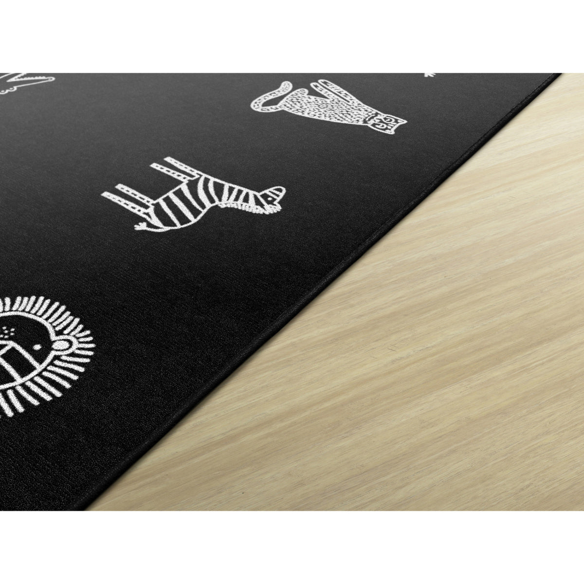 Schoolgirl Style Black & White Safari Animals Criss Cross Applesauce Rug, 7'6" x 12' Rectangle