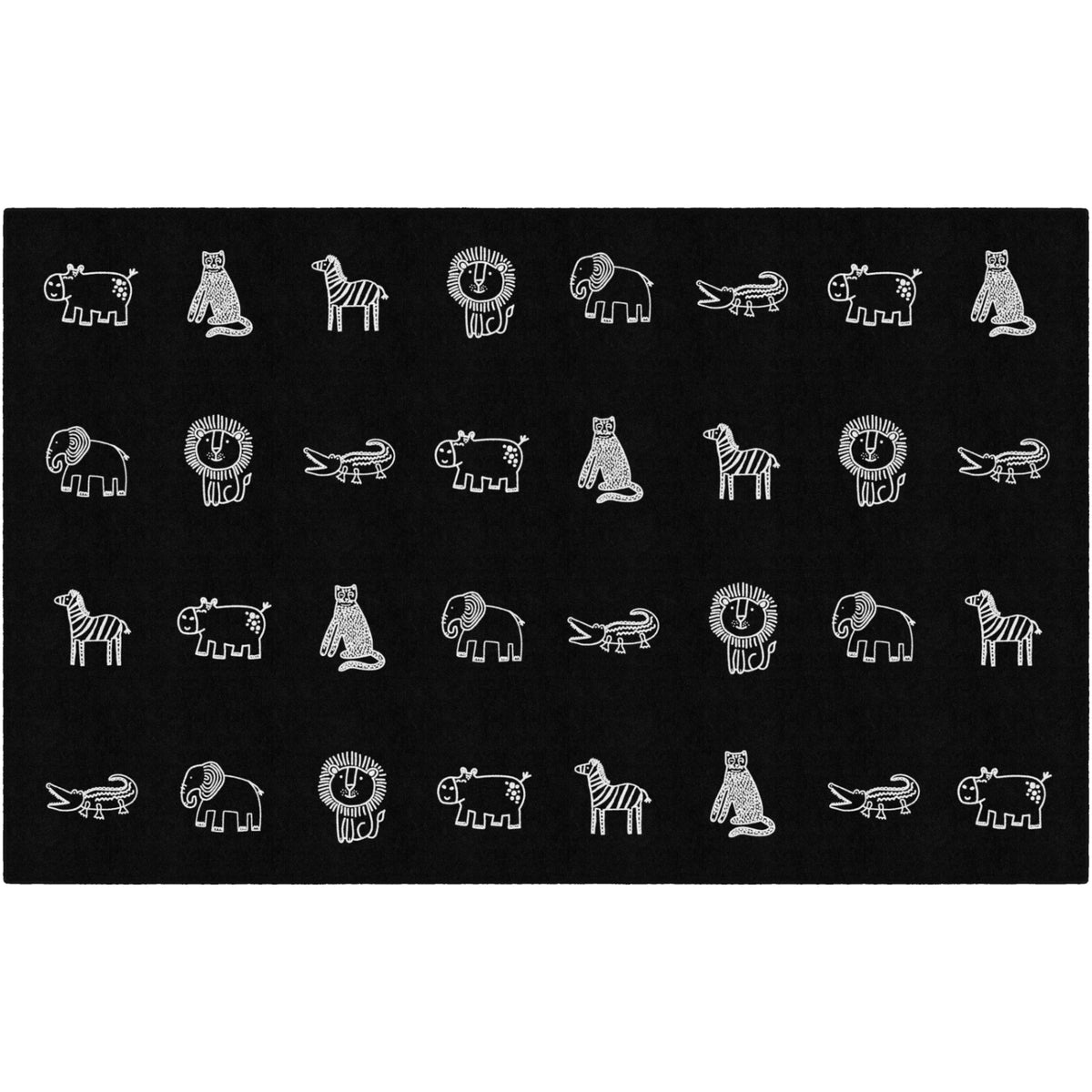 Schoolgirl Style Black & White Safari Animals Criss Cross Applesauce Rug, 7'6" x 12' Rectangle