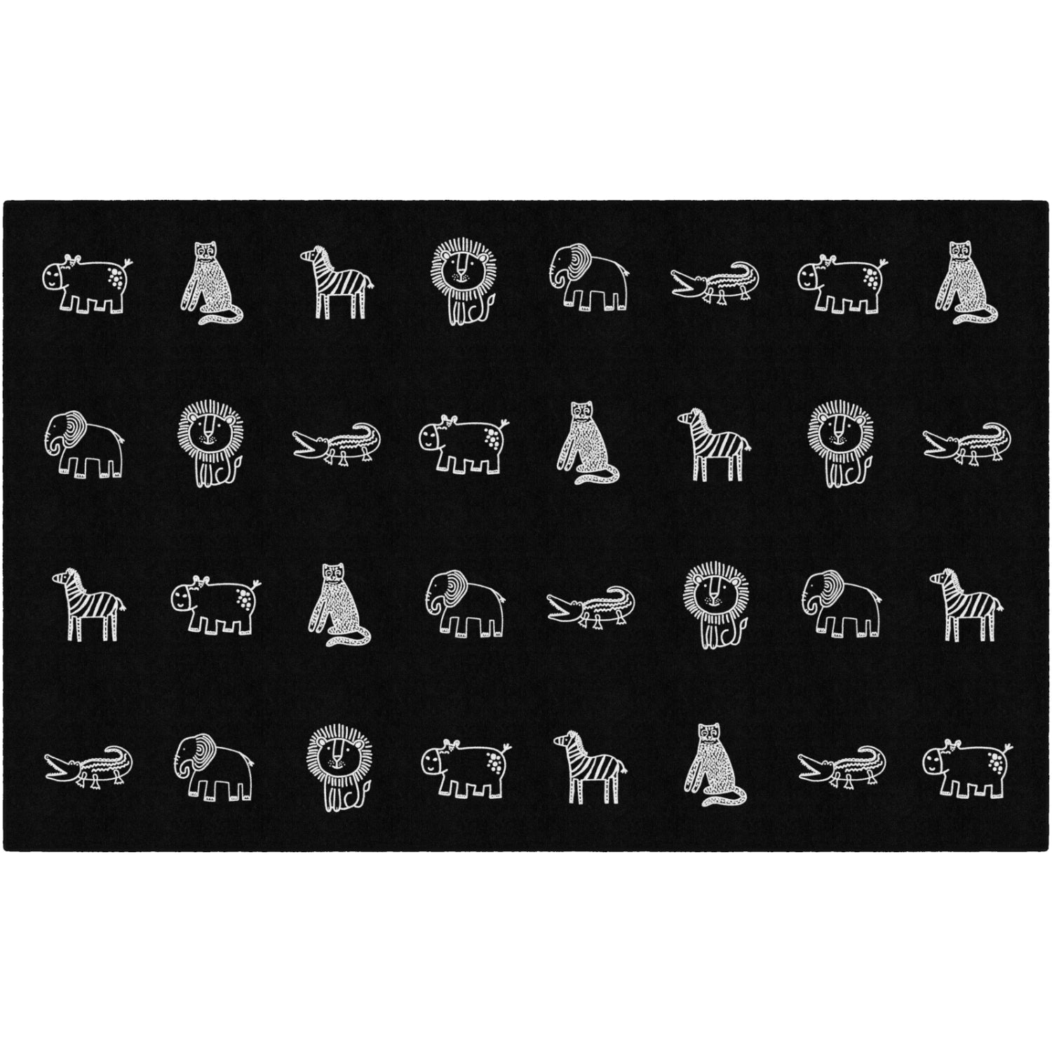 Schoolgirl Style Black & White Safari Animals Criss Cross Applesauce Rug, 7'6" x 12' Rectangle