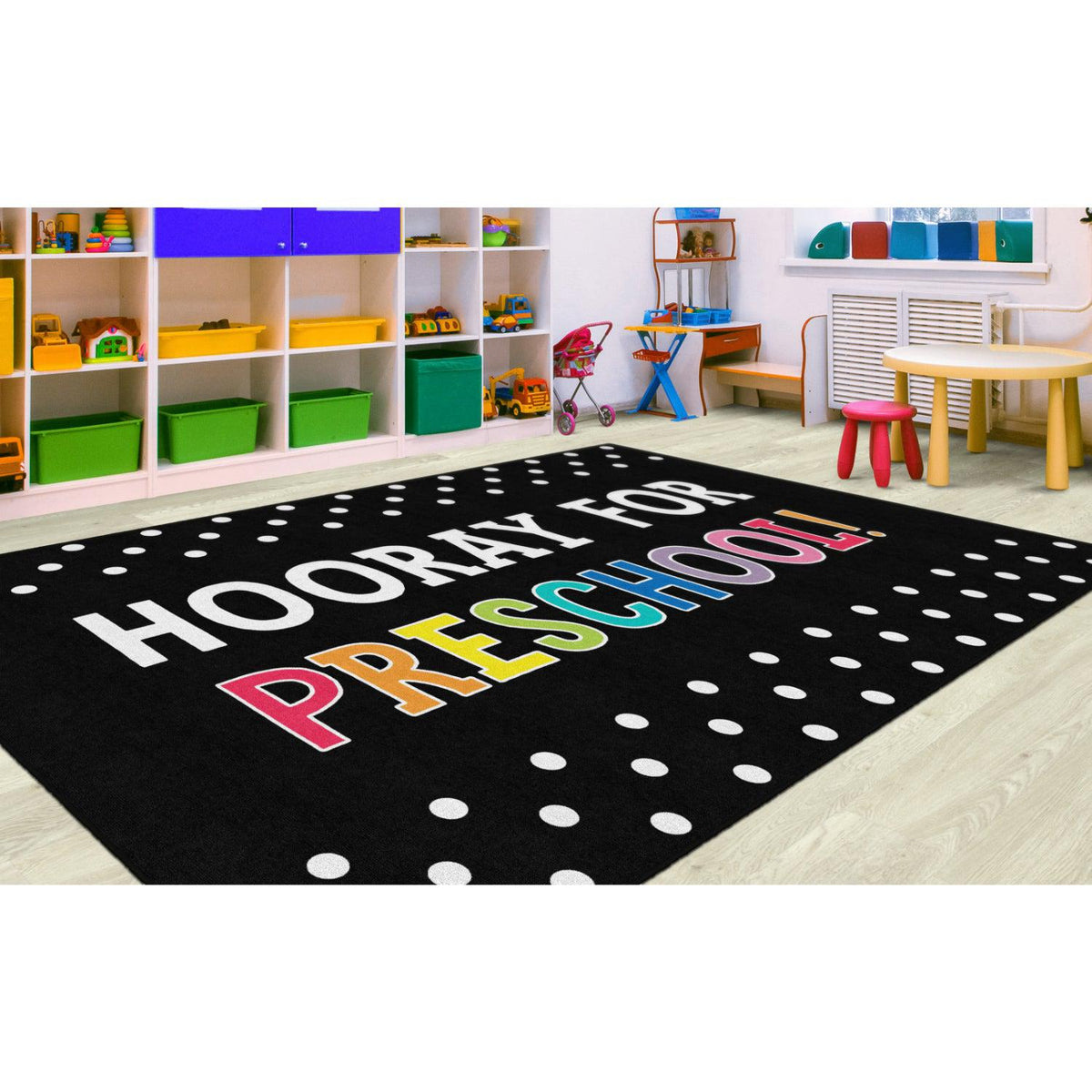 Schoolgirl Style Hooray For Preschool On Black Rugs