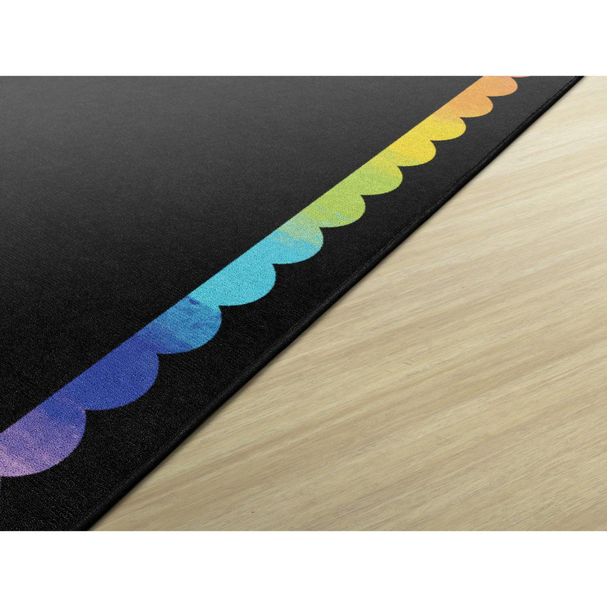 Schoolgirl Style Black with Rainbow Scallop Border Rugs