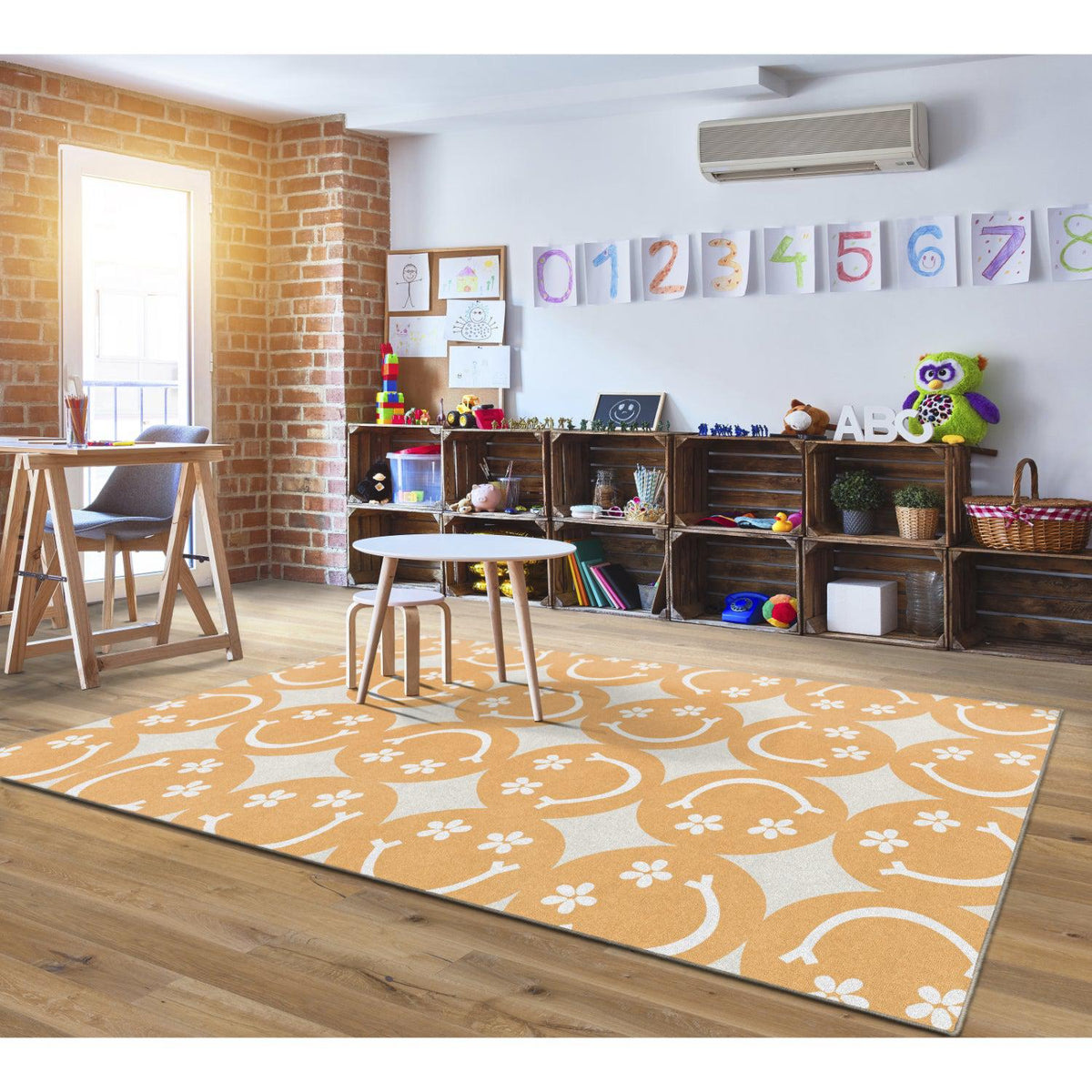 Schoolgirl Style Good Vibes Large Happy Faces Rug, 7'6" x 12' Rectangle
