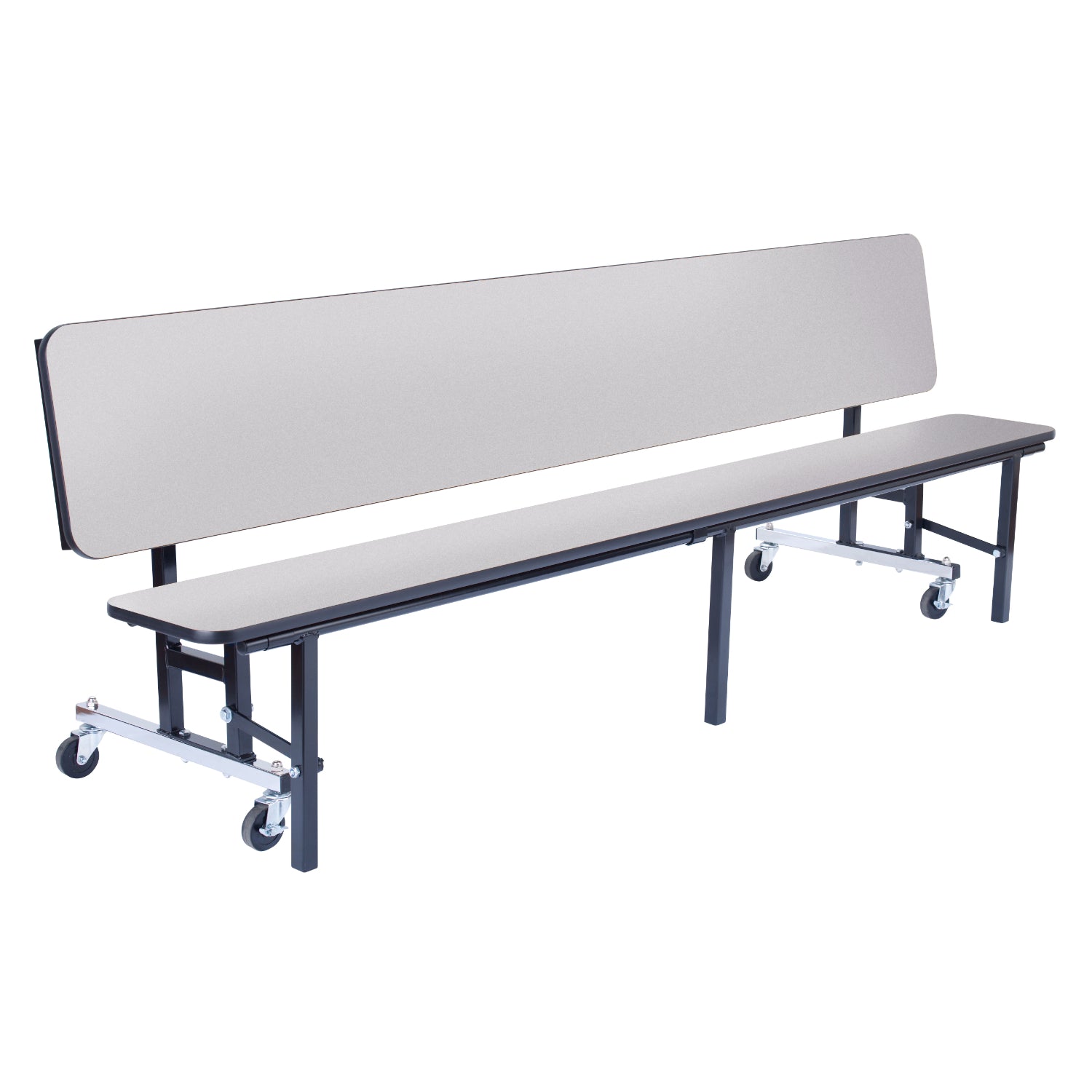 Quick Ship Mobile Convertible Bench Cafeteria Table, 8'L, MDF Core, ProtectEdge, Textured Black Frame, Grey Nebula