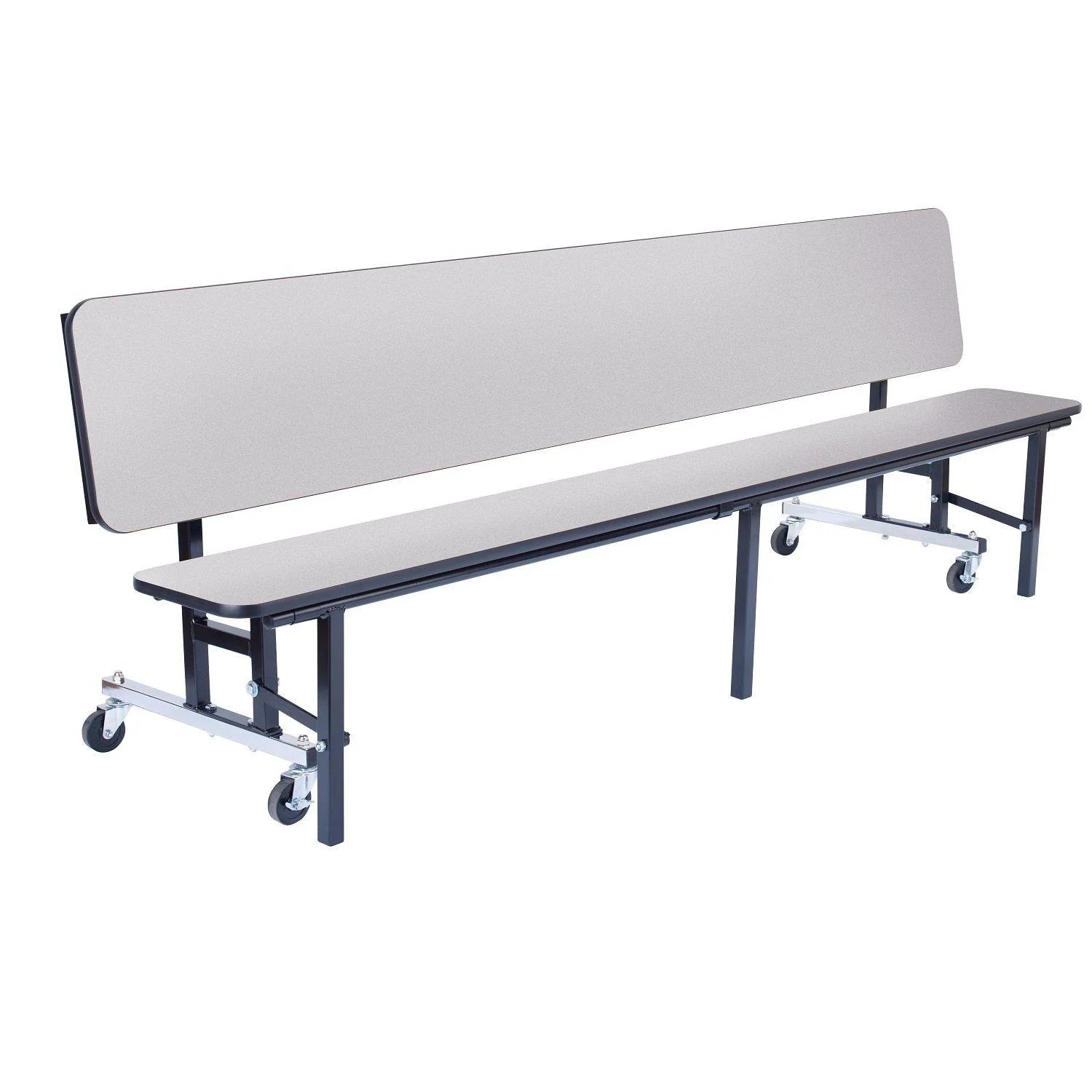 National Public Seating Mobile Convertible Bench Cafeteria Table, 8'L, MDF Core, ProtectEdge, Black Frame, Grey Nebula Laminate