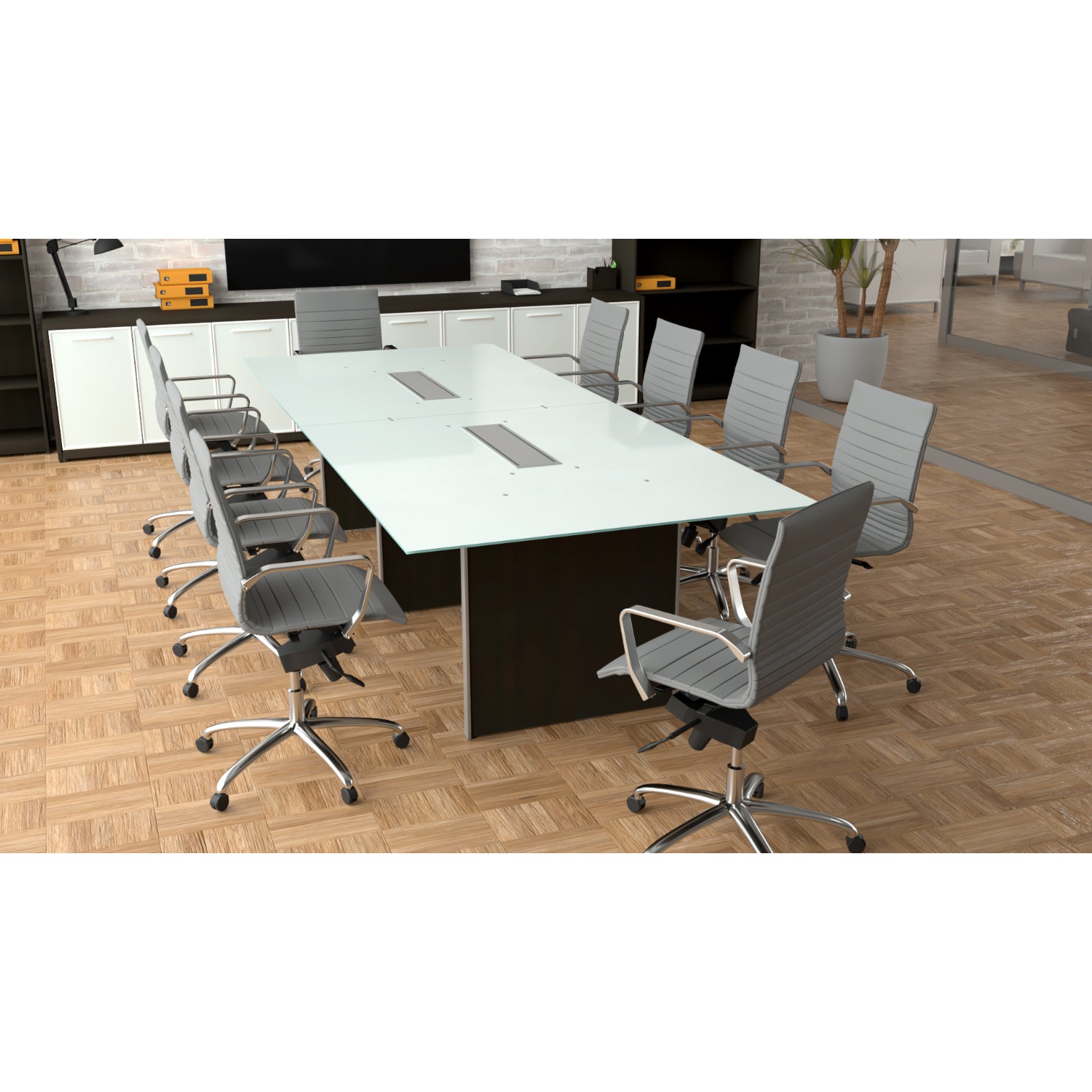 Potenza Executive Deluxe 10' Glass Top Conference Table, FREE SHIPPING
