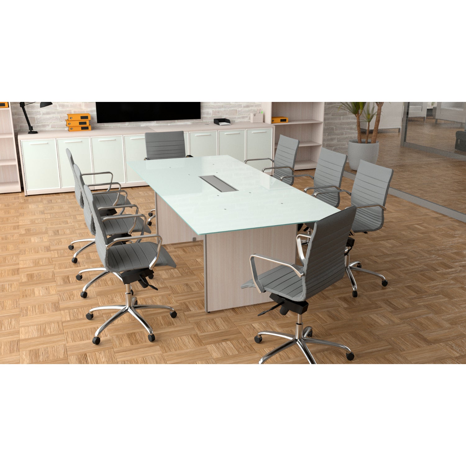 Potenza Executive Deluxe 8' Glass Top Conference Table, FREE SHIPPING