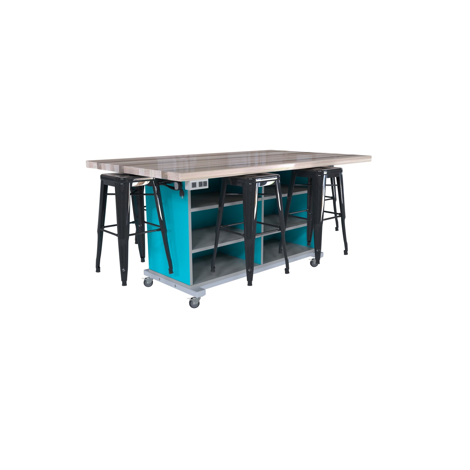 CEF Chameleon Classroom System Maker Table with 6 Stools, 40" W x 70" L x 34" H