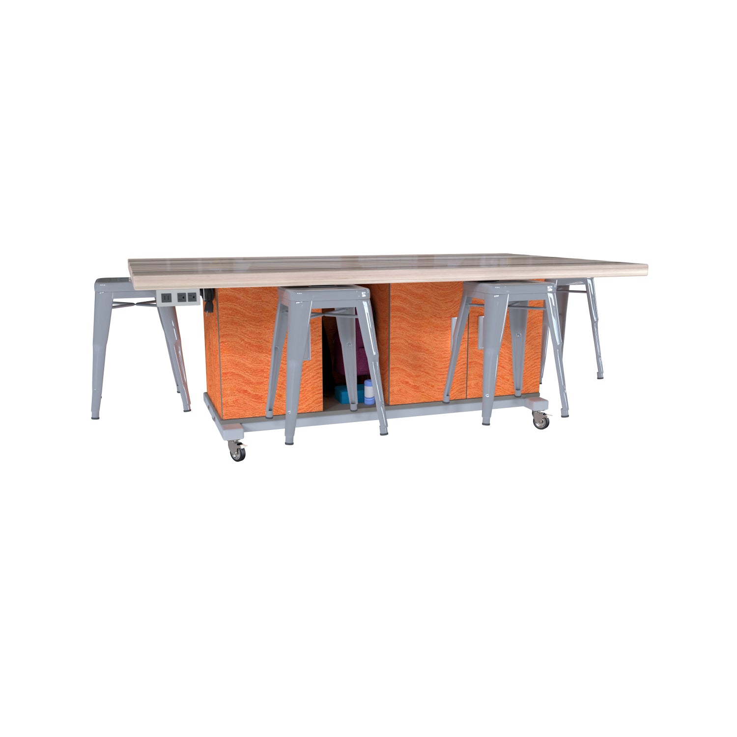 CEF Chameleon Classroom System Maker Table with 6 Stools, 40" W x 70" L x 26" H