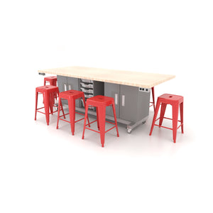 CEF Chameleon Classroom System Maker Table with 8 Stools, 40" W x 94" L x 34" H