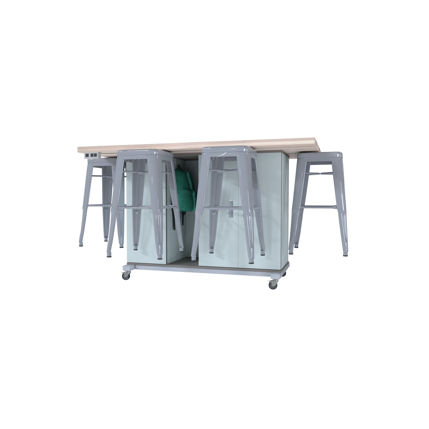 CEF Chameleon Classroom System Maker Table with 6 Stools, 40" W x 70" L x 42" H