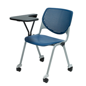 Kool Tablet Arm Multi-Purpose Stack Chair with Casters, Plastic Back and Seat