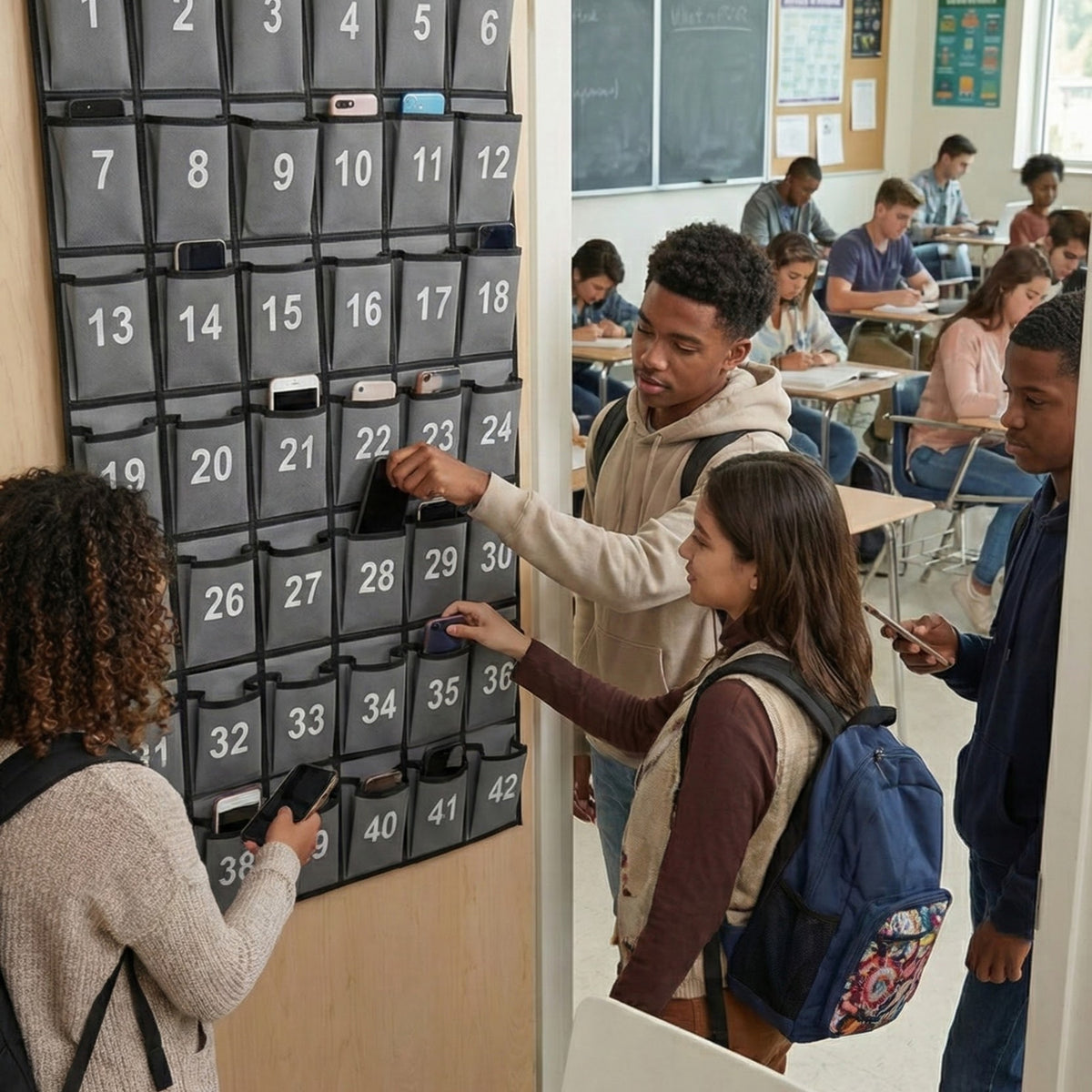 Hanging Cell Phone Pocket Storage Classroom Organizer, 42 Pockets