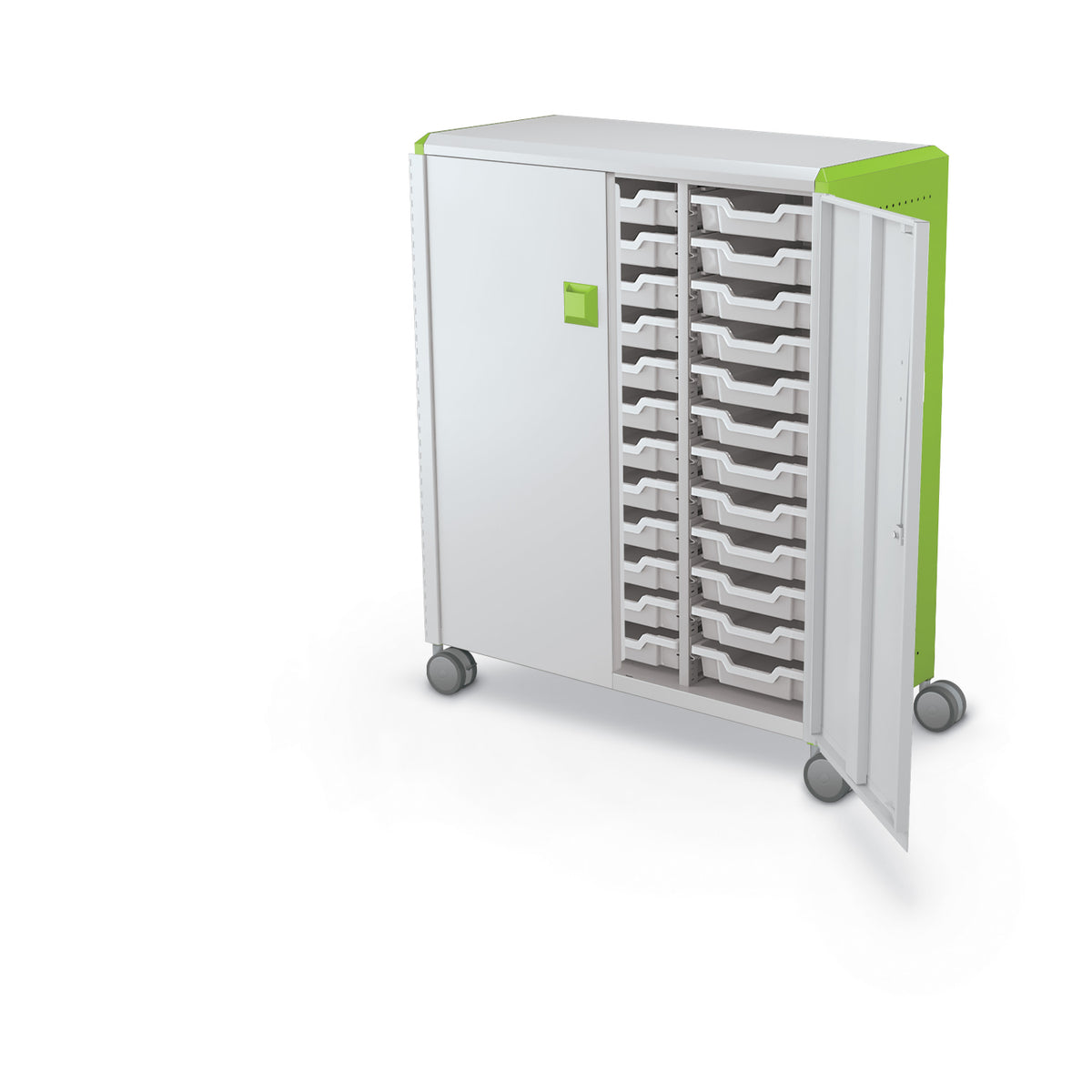 Compass Maxi H3 Mobile Makerspace Tray Cabinet with Doors, (36) 3" Trays