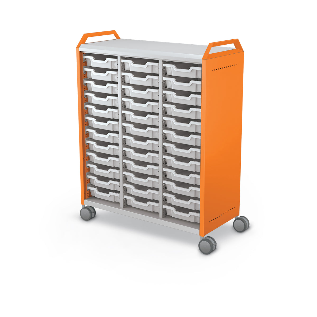 Compass Maxi H3 Mobile Makerspace Open Tray Cabinet with Handles, (36) 3" Trays