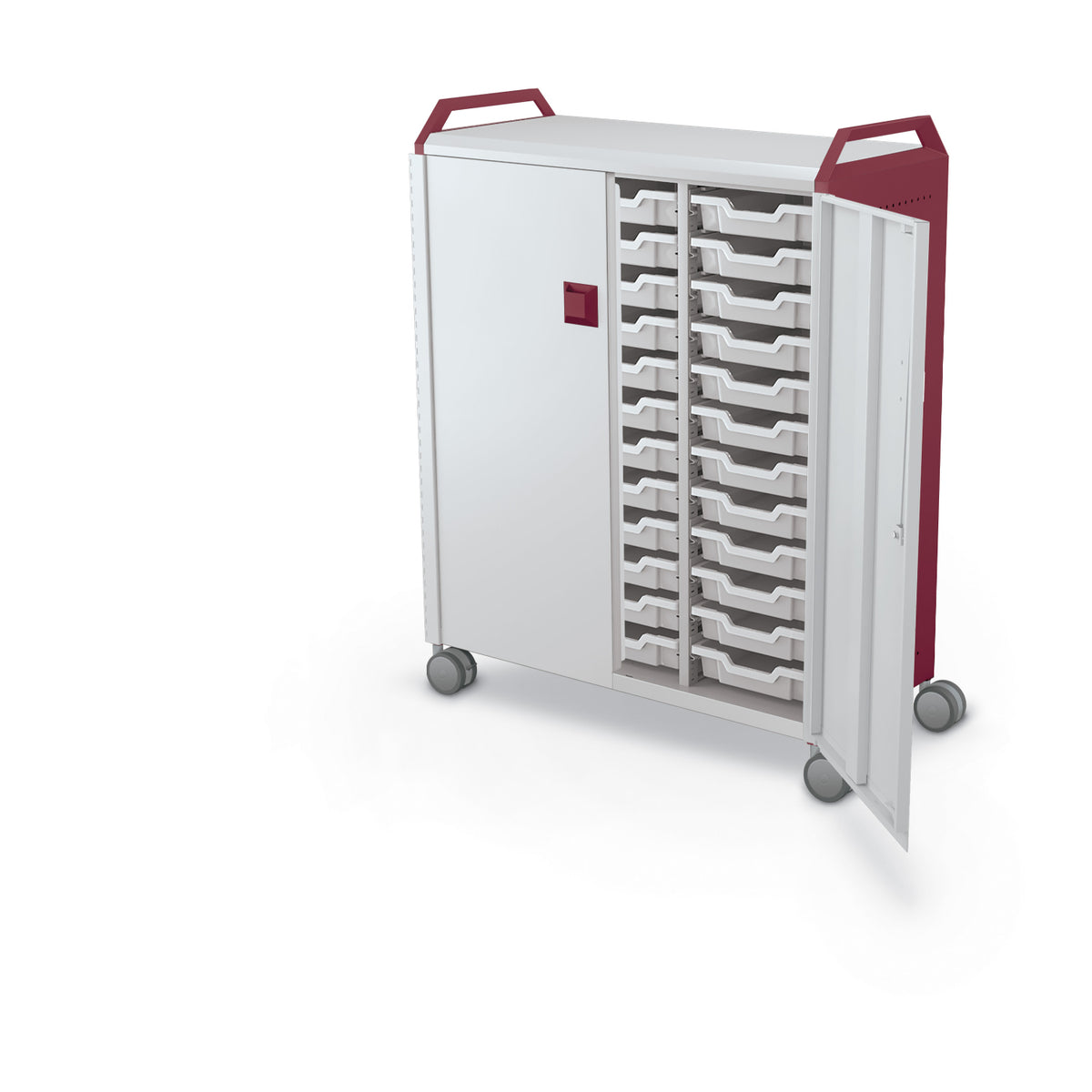 Compass Maxi H3 Mobile Makerspace Tray Cabinet with Doors and Handles, (36) 3" Trays