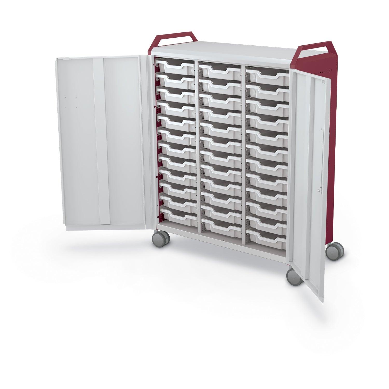 Compass Maxi H3 Mobile Makerspace Tray Cabinet with Doors and Handles, (36) 3" Trays