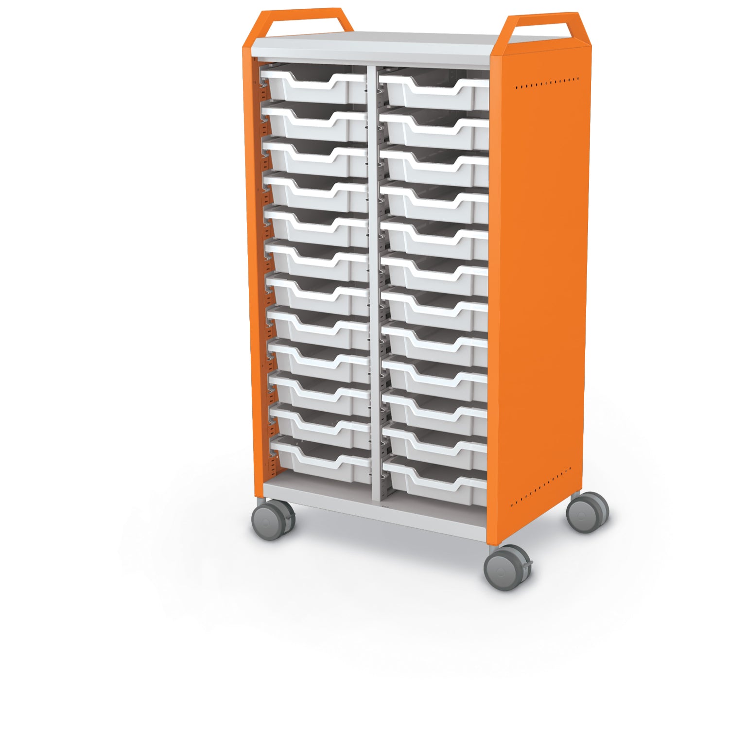 Compass Midi H3 Mobile Makerspace Open Tray Cabinet with Handles, (24) 3" Trays