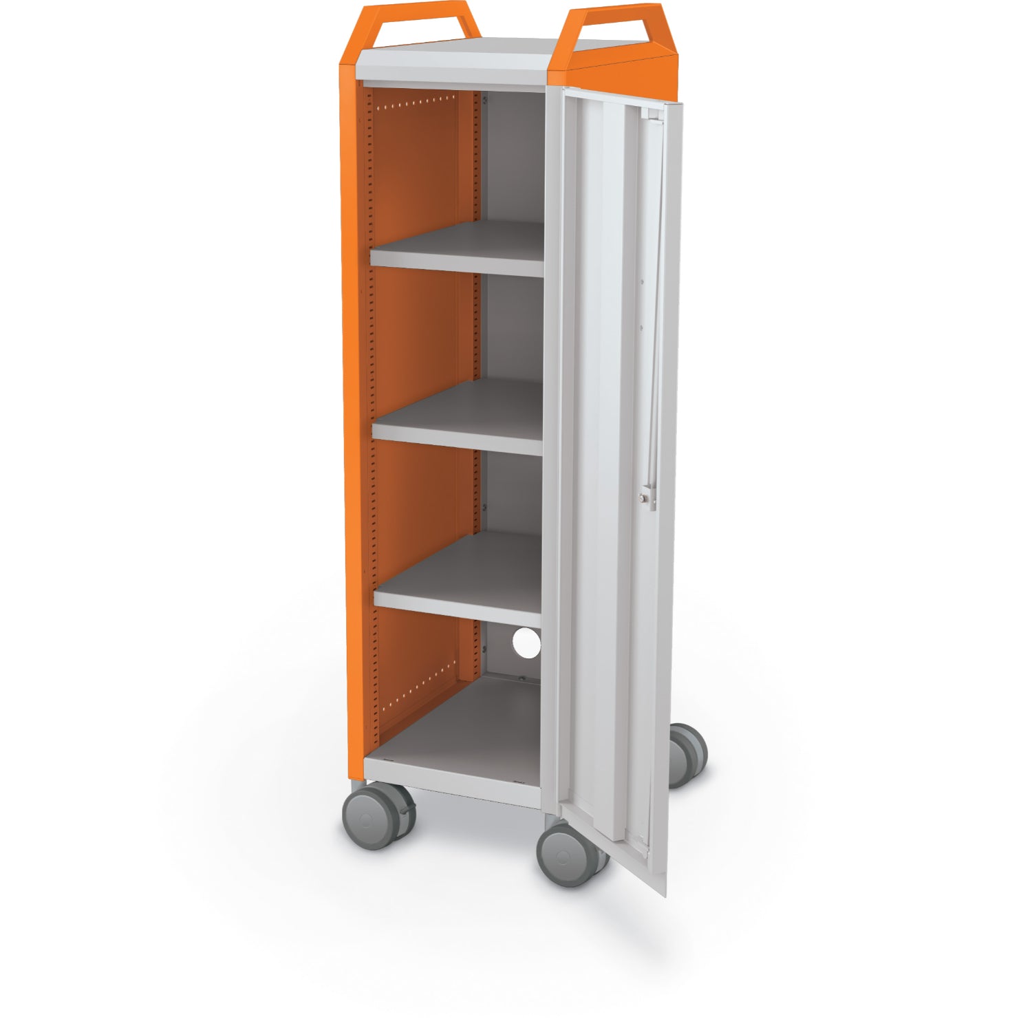 Compass Mini H3 Mobile Makerspace Shelf Cabinet with Door and Handles, 3 Shelves