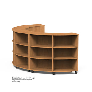 Single-Sided Curved Mobile Bookcase with 4 Shelves, 36" High