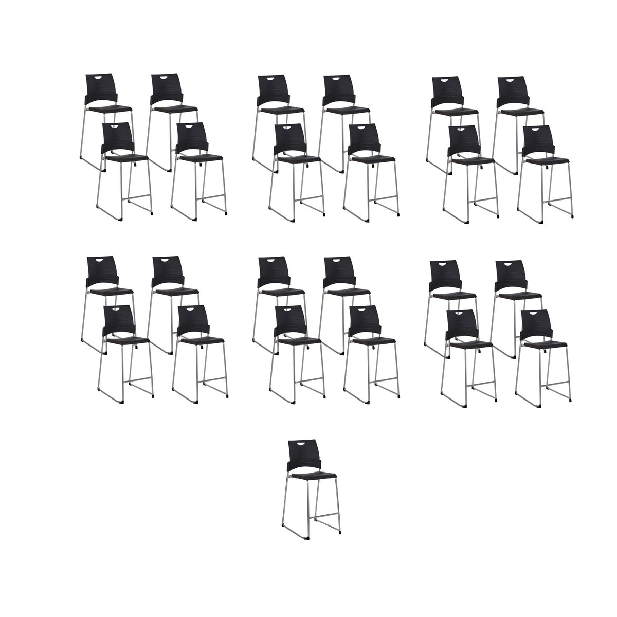 Tall Stacking and Ganging Chair with Plastic Seat and Back and Silver EPD Finish Frame, 25-Pack with Dolly
