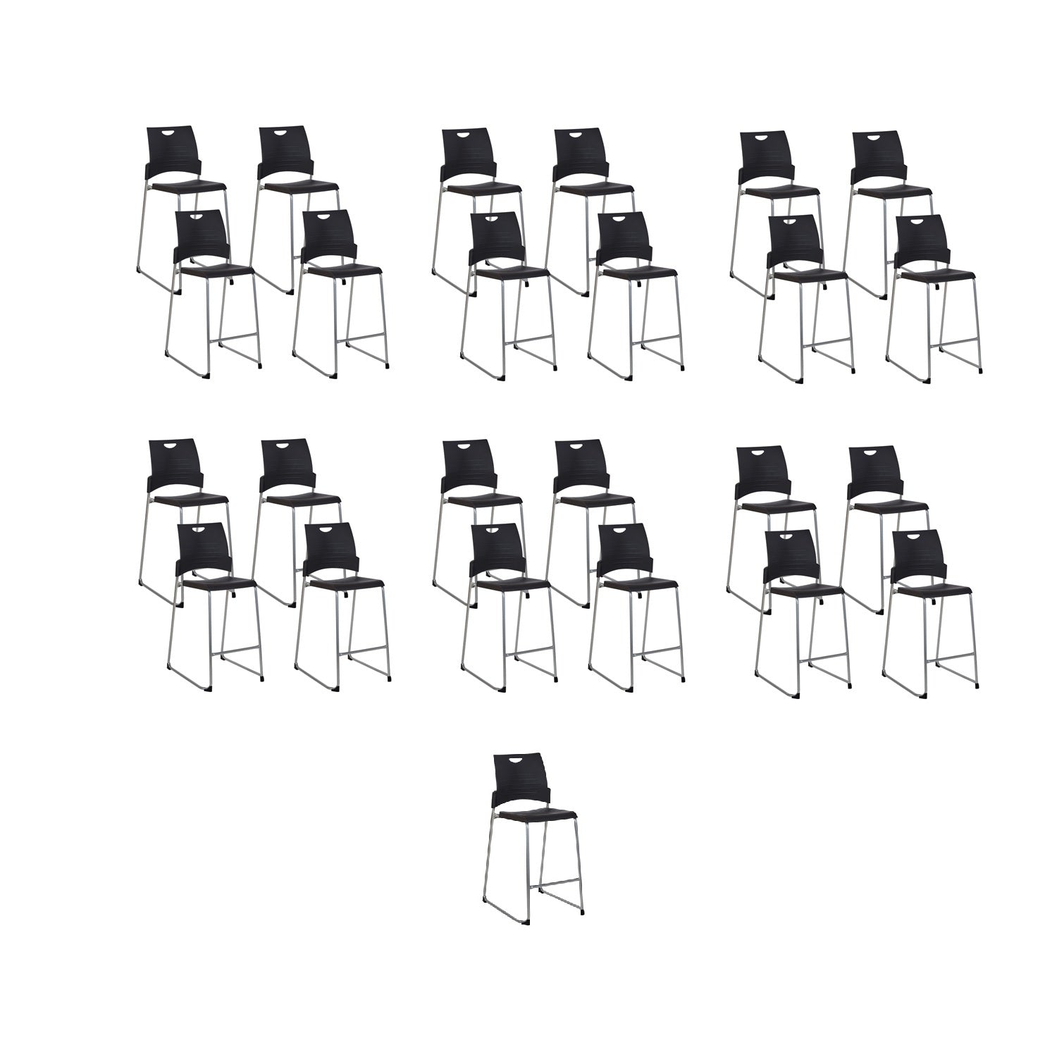 Tall Stacking and Ganging Chair with Plastic Seat and Back and Silver EPD Finish Frame, 25-Pack with Dolly