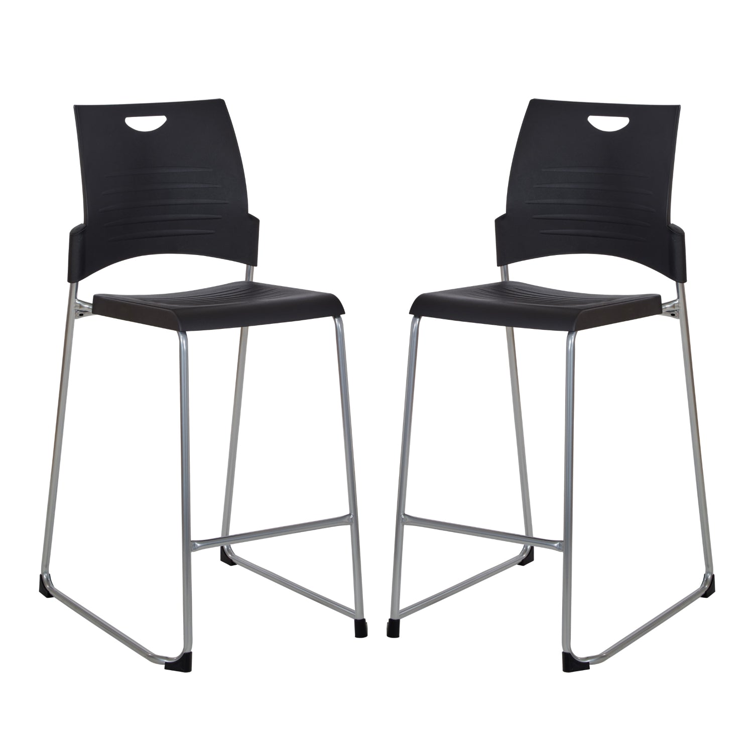 Tall Stacking and Ganging Chair with Plastic Seat and Back and Silver EPD Finish Frame, 2-Pack