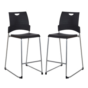 Tall Stacking and Ganging Chair with Plastic Seat and Back and Silver EPD Finish Frame, 2-Pack
