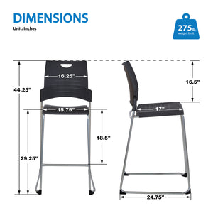 Tall Stacking and Ganging Chair with Plastic Seat and Back and Silver EPD Finish Frame, 25-Pack with Dolly
