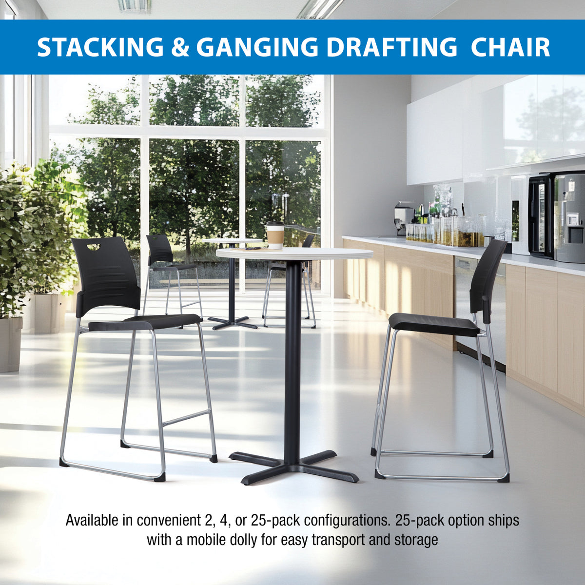 Tall Stacking and Ganging Chair with Plastic Seat and Back and Silver EPD Finish Frame, 2-Pack