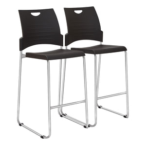 Tall Stacking and Ganging Chair with Plastic Seat and Back and Silver EPD Finish Frame, 2-Pack
