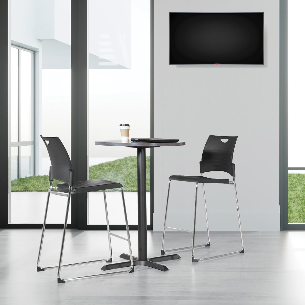 Tall Stacking and Ganging Chair with Plastic Seat and Back and Silver EPD Finish Frame, 2-Pack