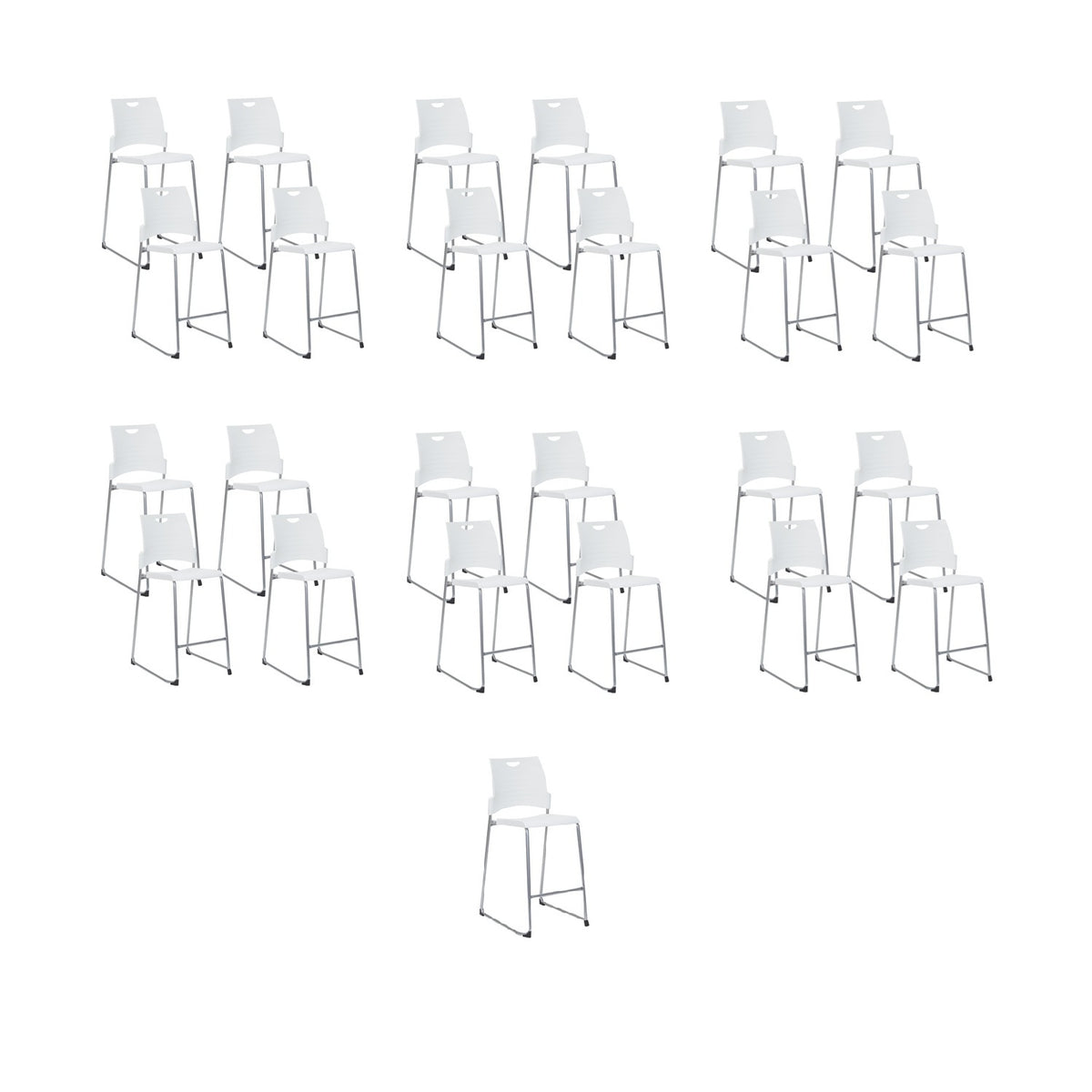 Tall Stacking and Ganging Chair with Plastic Seat and Back and Silver EPD Finish Frame, 25-Pack with Dolly