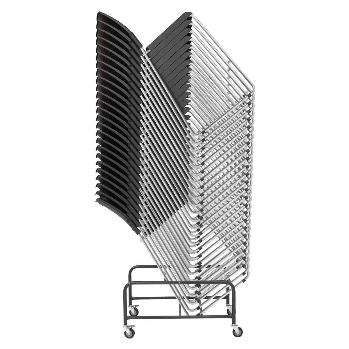 Tall Stacking and Ganging Chair with Plastic Seat and Back and Silver EPD Finish Frame, 25-Pack with Dolly