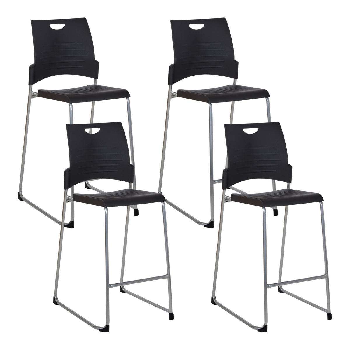 Tall Stacking and Ganging Chair with Plastic Seat and Back and Silver EPD Finish Frame, 4-Pack