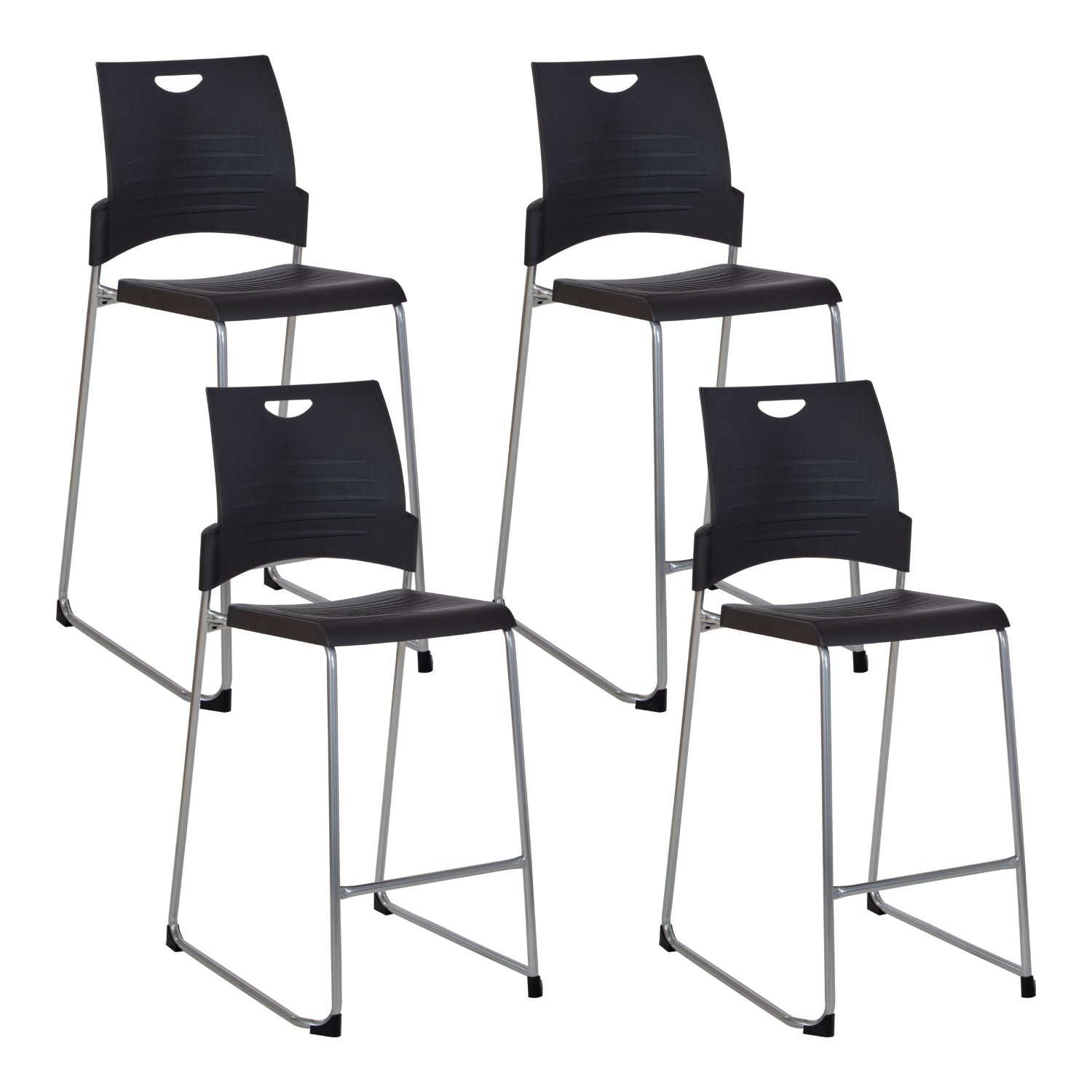 Tall Stacking and Ganging Chair with Plastic Seat and Back and Silver EPD Finish Frame, 4-Pack