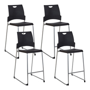 Tall Stacking and Ganging Chair with Plastic Seat and Back and Silver EPD Finish Frame, 4-Pack
