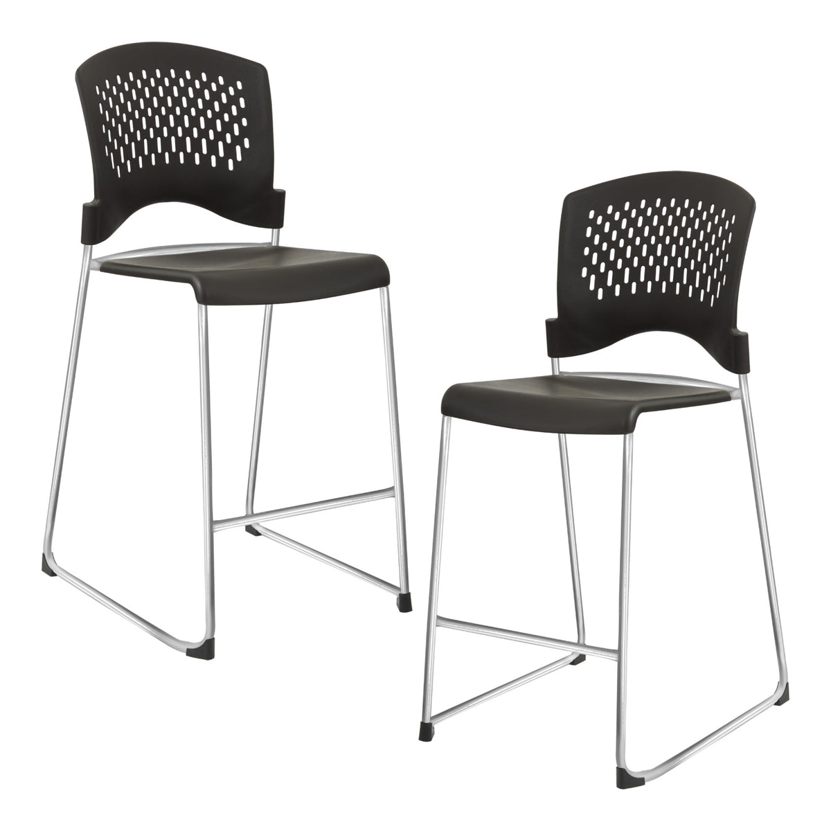Tall Stacking Chair with Black Plastic Seat and Back and Silver EPD Finish Frame, 2-Pack