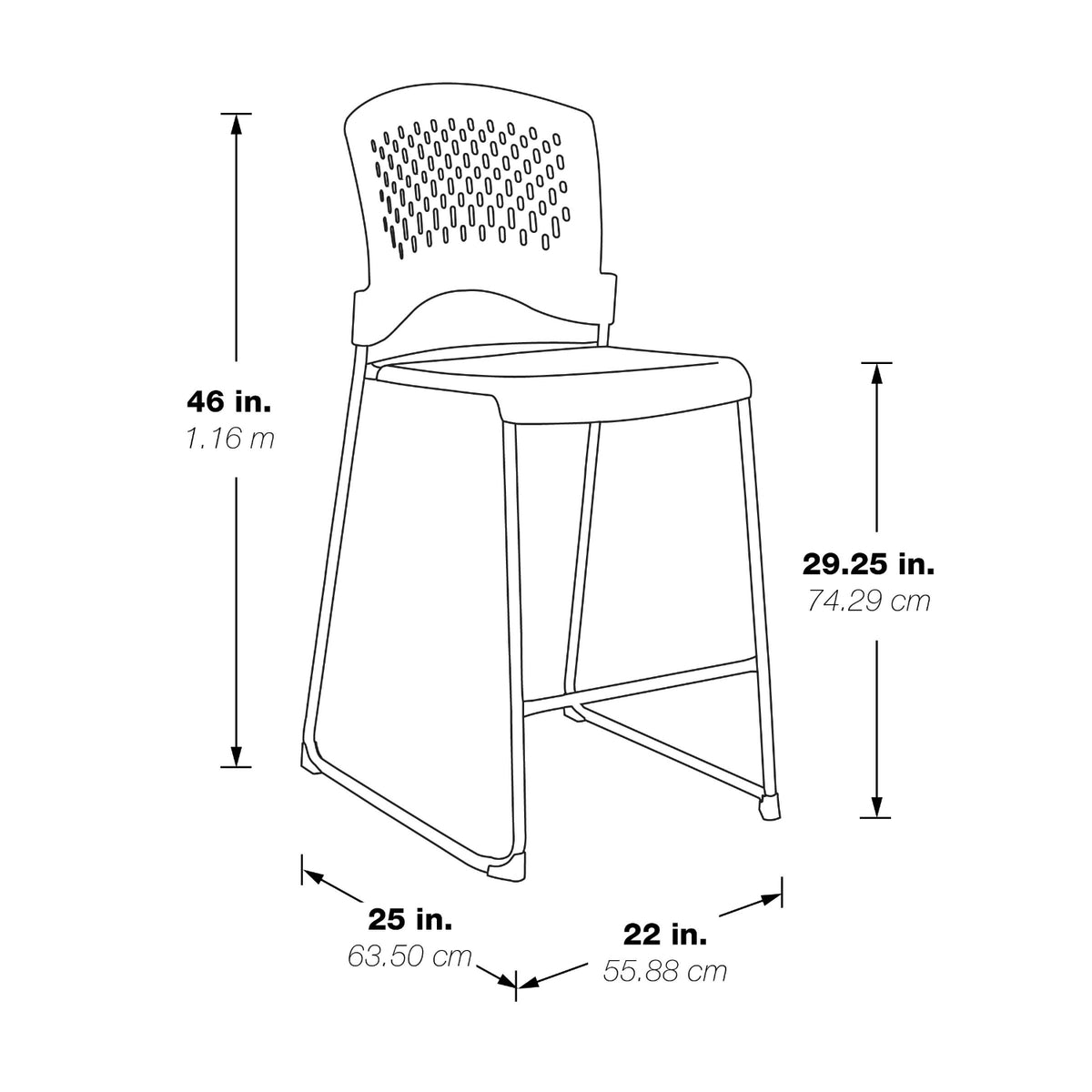 Tall Stacking Chair with Black Plastic Seat and Back and Silver EPD Finish Frame, 2-Pack