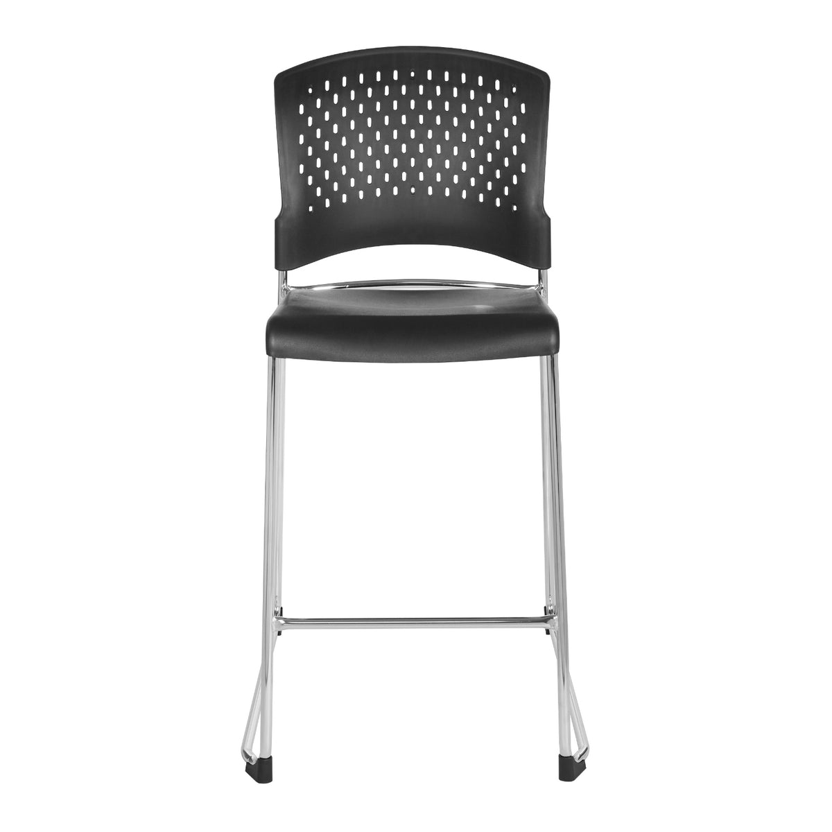 Tall Stacking Chair with Black Plastic Seat and Back and Silver EPD Finish Frame, 2-Pack