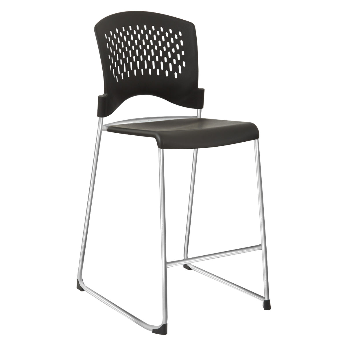 Tall Stacking Chair with Black Plastic Seat and Back and Silver EPD Finish Frame, 2-Pack