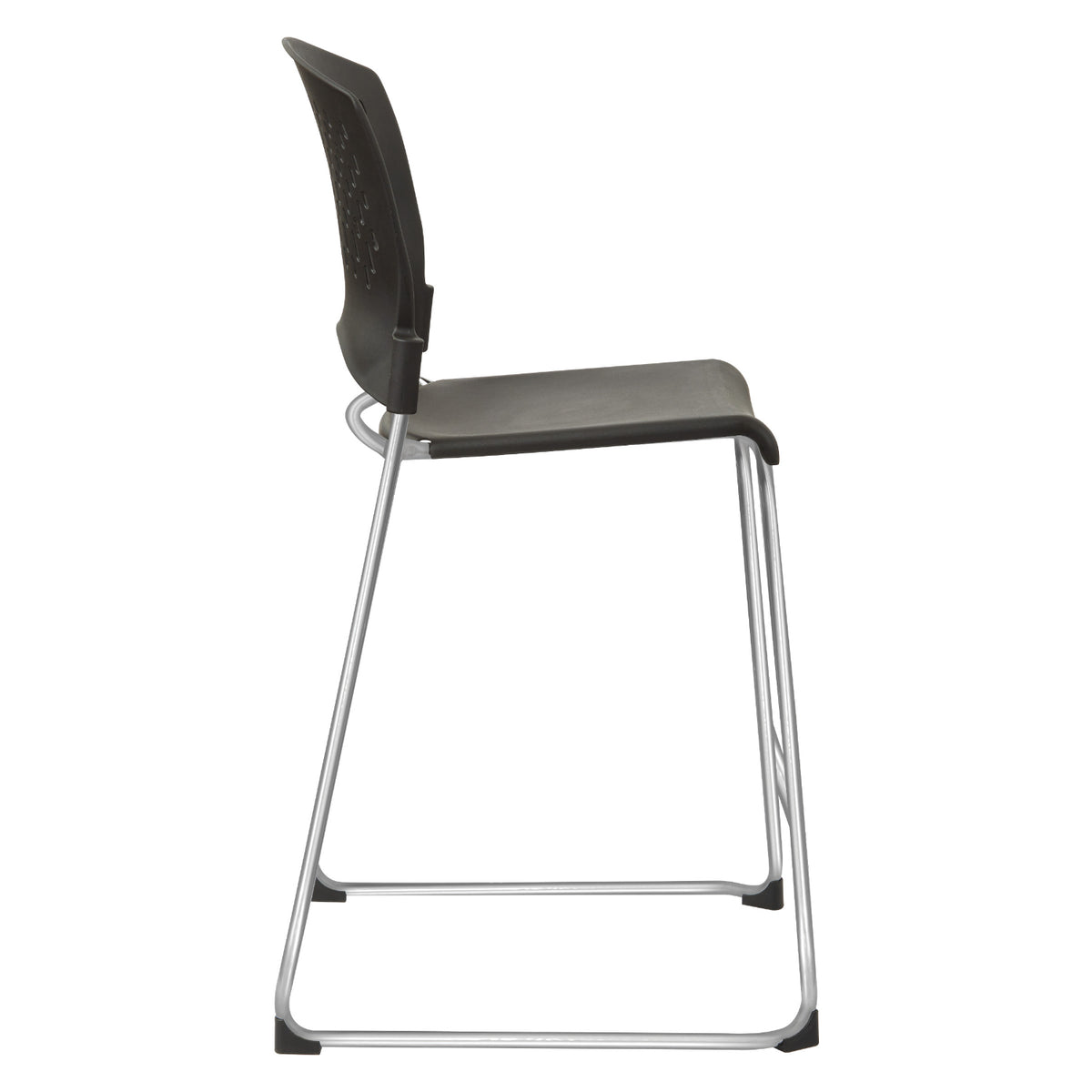 Tall Stacking Chair with Black Plastic Seat and Back and Silver EPD Finish Frame, 4-Pack